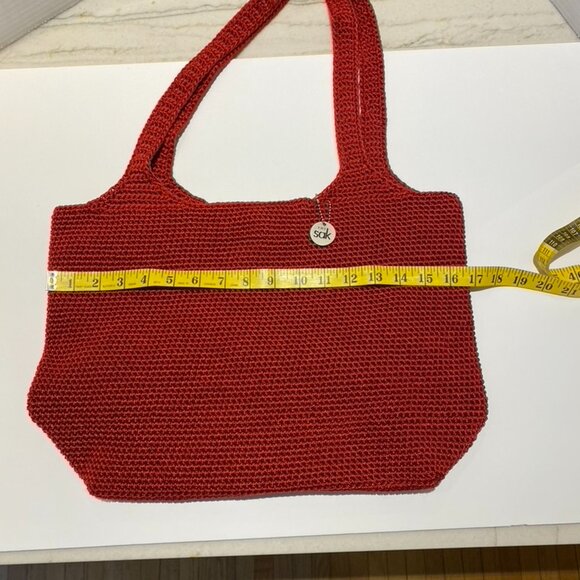 Le Sak Red Large Tote Crochet 2 handles Classic Casual - Picture 5 of 9